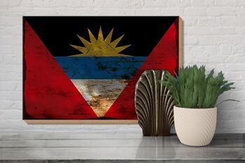 Panneau en bois drapeau Antigua-et-Barbuda 30x20cm drapeau rouille 3