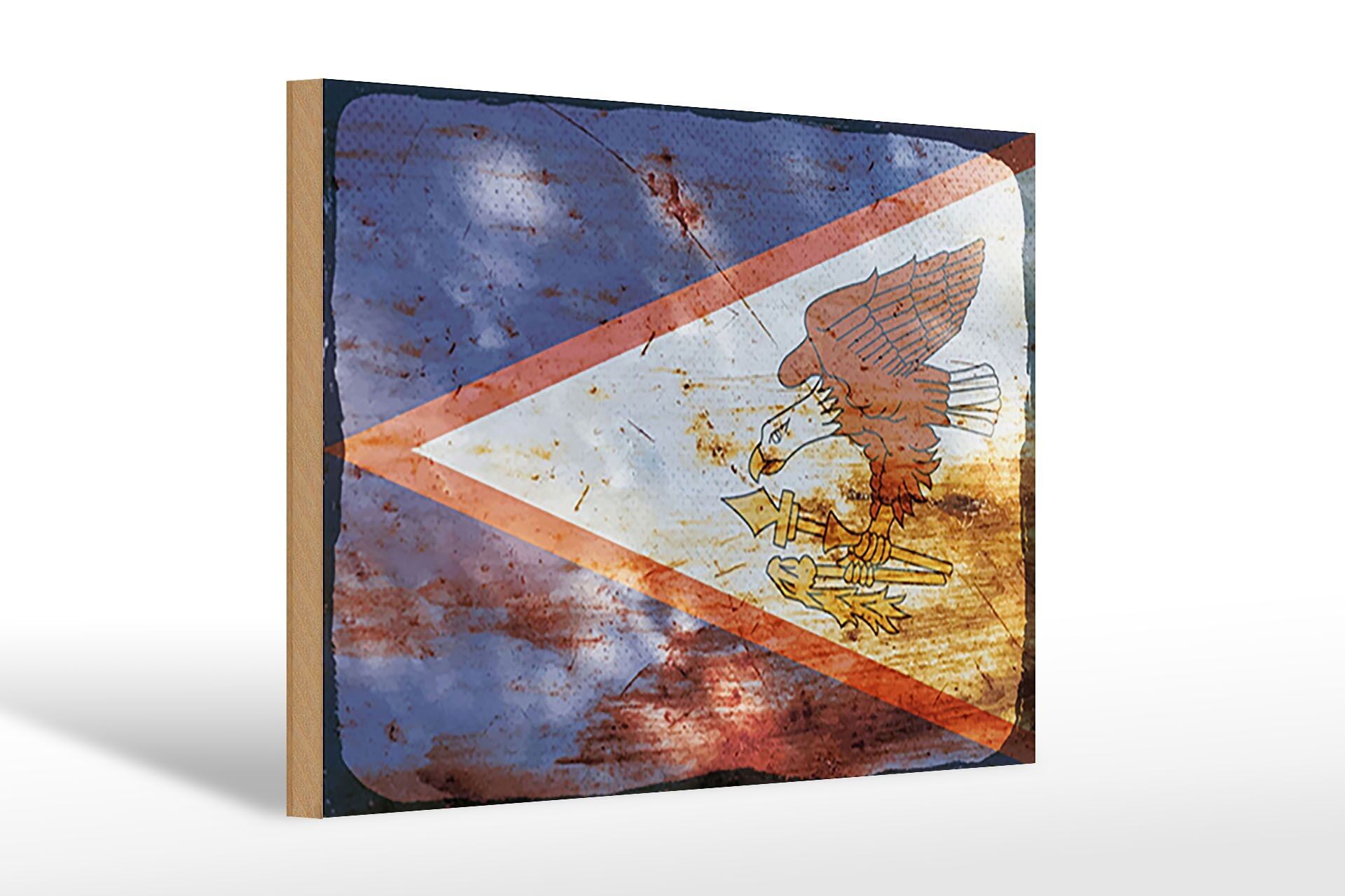 Bandera cartel de madera 30x20cm Bandera de Samoa Americana óxido