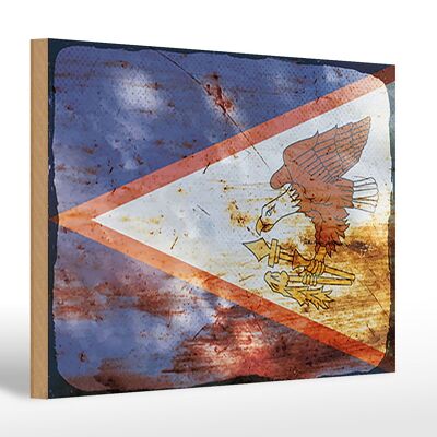 Holzschild Flagge 30x20cm Flag of American Samoa Rost