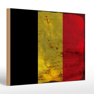 Letrero de madera bandera Bélgica 30x20cm Bandera de Bélgica óxido
