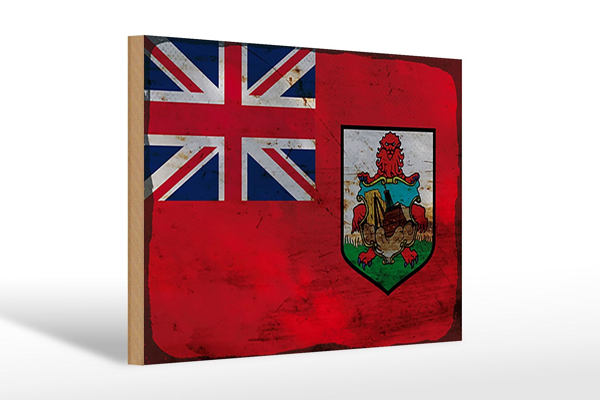 Wooden sign Flag Bermuda 30x20cm Flag of Bermuda Rust