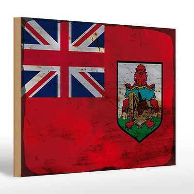 Cartello in legno bandiera Bermuda 30x20cm Bandiera delle Bermuda ruggine