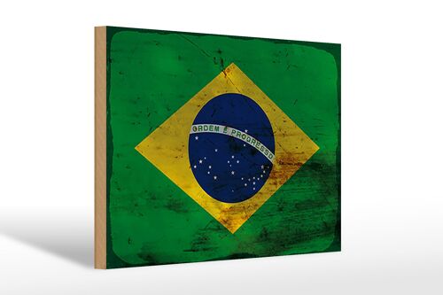 Holzschild Flagge Brasilien 30x20cm Flag of Brazil Rost