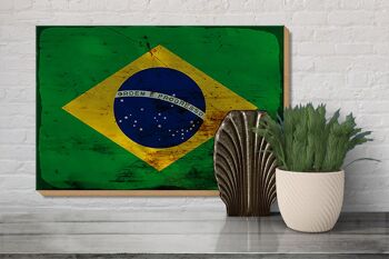 Panneau en bois drapeau Brésil 30x20cm Drapeau du Brésil rouille 3