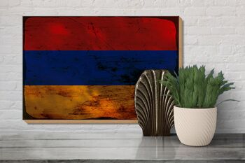 Panneau en bois drapeau Arménie 30x20cm Drapeau de l'Arménie rouille 3