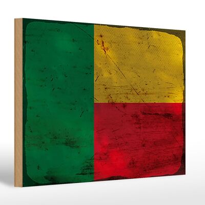 Letrero de madera bandera Benin 30x20cm Bandera de Benin óxido