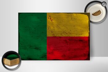 Panneau en bois drapeau Bénin 30x20cm Drapeau du Bénin rouille 2