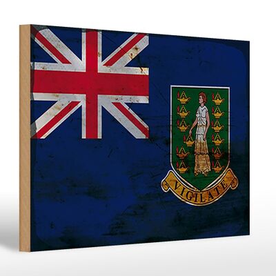 Letrero de madera bandera Islas Vírgenes Británicas 30x20cm óxido