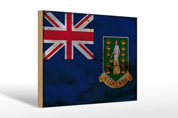 Panneau en bois drapeau Îles Vierges britanniques 30x20cm rouille 1