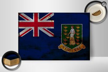 Panneau en bois drapeau Îles Vierges britanniques 30x20cm rouille 2