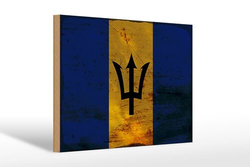 Holzschild Flagge Barbados 30x20cm Flag of Barbados Rost