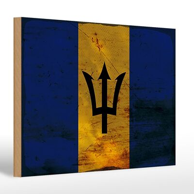 Letrero de madera bandera de Barbados 30x20cm Bandera de Barbados óxido