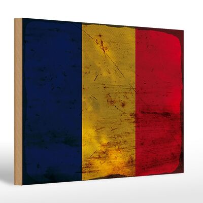 Holzschild Flagge des Tschad 30x20cm Flag of Chad Rost