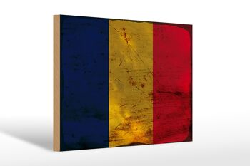 Panneau en bois Drapeau du Tchad 30x20cm Drapeau du Tchad Rouille 1