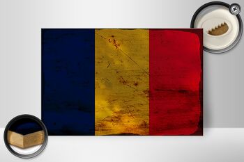 Panneau en bois Drapeau du Tchad 30x20cm Drapeau du Tchad Rouille 2