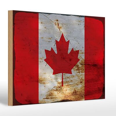 Panneau en bois drapeau Canada 30x20cm Drapeau du Canada rouille