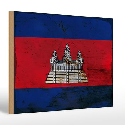 Letrero de madera bandera Camboya 30x20cm Bandera Camboya óxido