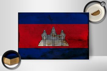 Panneau en bois drapeau Cambodge 30x20cm Drapeau Cambodge rouille 2