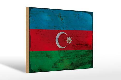 Holzschild Flagge Aserbaidschan 30x20cm Azerbaijan Rost