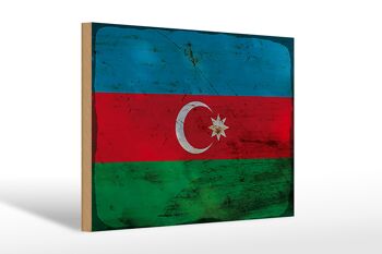 Panneau en bois drapeau Azerbaïdjan 30x20cm Azerbaïdjan rouille 1