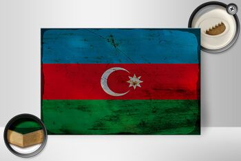 Panneau en bois drapeau Azerbaïdjan 30x20cm Azerbaïdjan rouille 2