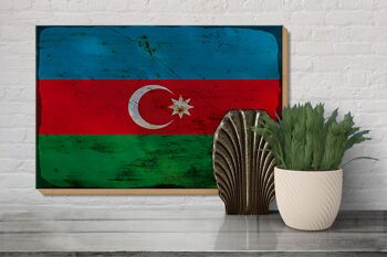 Panneau en bois drapeau Azerbaïdjan 30x20cm Azerbaïdjan rouille 3