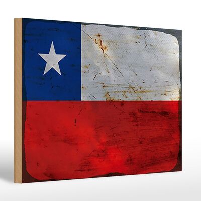 Letrero de madera bandera Chile 30x20cm Bandera de Chile óxido