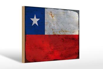 Panneau en bois drapeau Chili 30x20cm Drapeau du Chili rouille 1