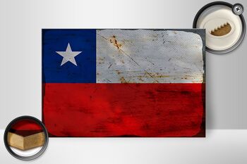 Panneau en bois drapeau Chili 30x20cm Drapeau du Chili rouille 2