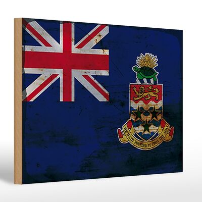 Letrero de madera bandera Islas Caimán 30x20cm bandera óxido