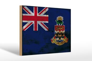 Panneau en bois drapeau Îles Caïmans 30x20cm drapeau rouille 1