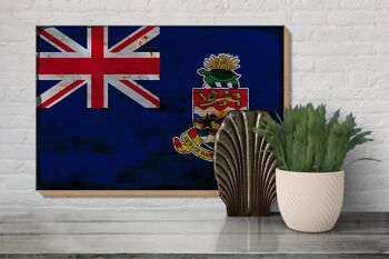 Panneau en bois drapeau Îles Caïmans 30x20cm drapeau rouille 3