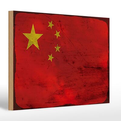 Cartello in legno bandiera Cina 30x20cm Bandiera della Cina ruggine