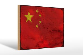 Panneau en bois drapeau Chine 30x20cm Drapeau de Chine rouille 1