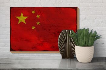 Panneau en bois drapeau Chine 30x20cm Drapeau de Chine rouille 3