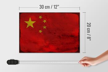 Panneau en bois drapeau Chine 30x20cm Drapeau de Chine rouille 4