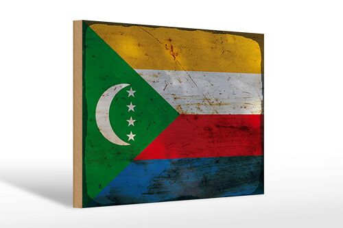 Holzschild Flagge der Komoren 30x20cm Flag Comoros Rost