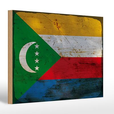 Cartello in legno bandiera delle Comore 30x20 cm Bandiera Comore Ruggine