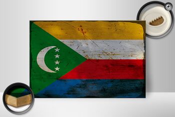 Panneau en bois drapeau des Comores 30x20cm Drapeau Comores Rouille 2