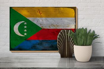 Panneau en bois drapeau des Comores 30x20cm Drapeau Comores Rouille 3