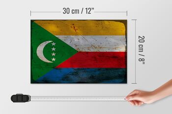 Panneau en bois drapeau des Comores 30x20cm Drapeau Comores Rouille 4