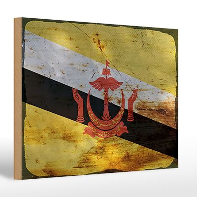 Holzschild Flagge Brunei 30x20cm Flag of Brunei Rost