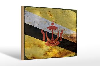 Panneau en bois drapeau Brunei 30x20cm Drapeau du Brunei rouille 1