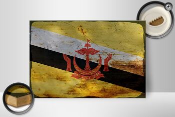 Panneau en bois drapeau Brunei 30x20cm Drapeau du Brunei rouille 2