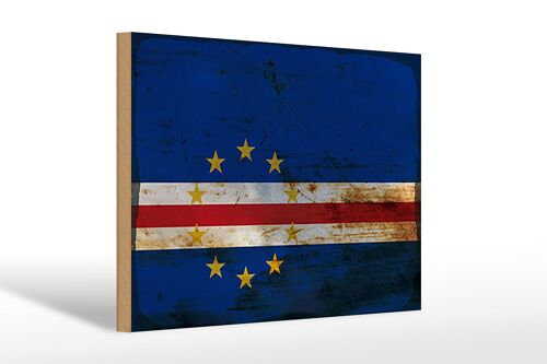 Holzschild Flagge Kap Verde 30x20cm Flag Cape Verde Rost
