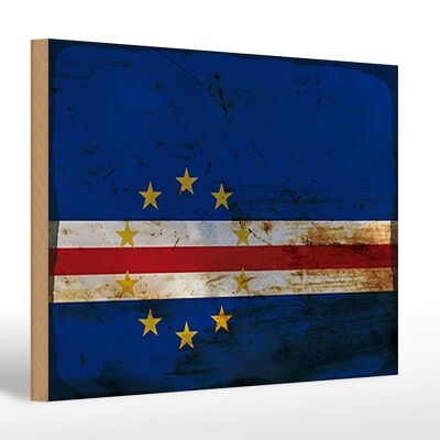 Letrero de madera bandera Cabo Verde 30x20cm Bandera Cabo Verde óxido