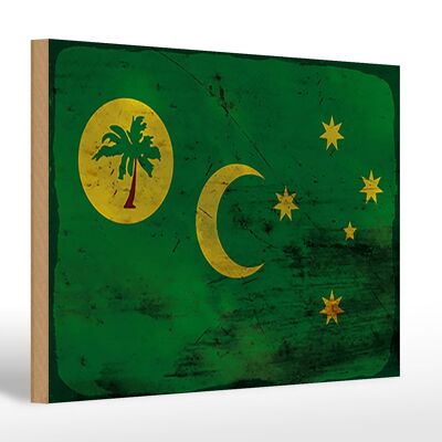 Cartello in legno bandiera Isole Cocos 30x20cm Isole Cocos ruggine