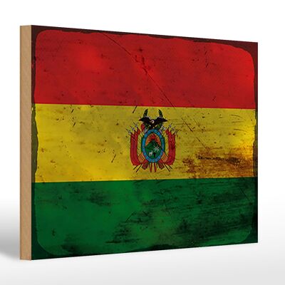 Letrero de madera bandera Bolivia 30x20cm Bandera de Bolivia óxido