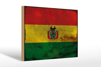 Panneau en bois drapeau Bolivie 30x20cm Drapeau de la Bolivie rouille 1