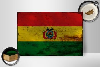 Panneau en bois drapeau Bolivie 30x20cm Drapeau de la Bolivie rouille 2